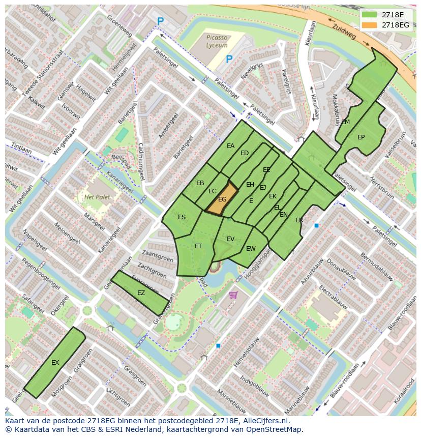Afbeelding van het postcodegebied 2718 EG op de kaart.