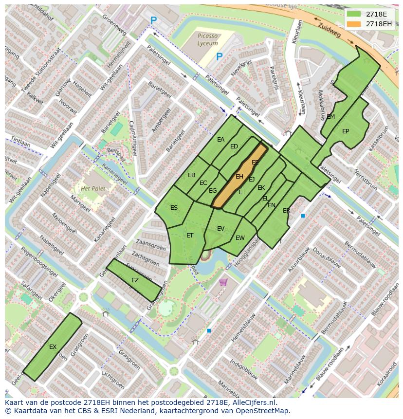 Afbeelding van het postcodegebied 2718 EH op de kaart.