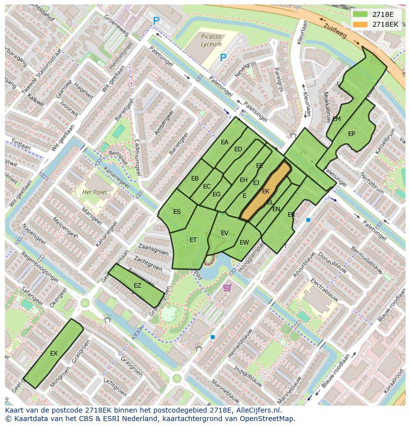 Afbeelding van het postcodegebied 2718 EK op de kaart.