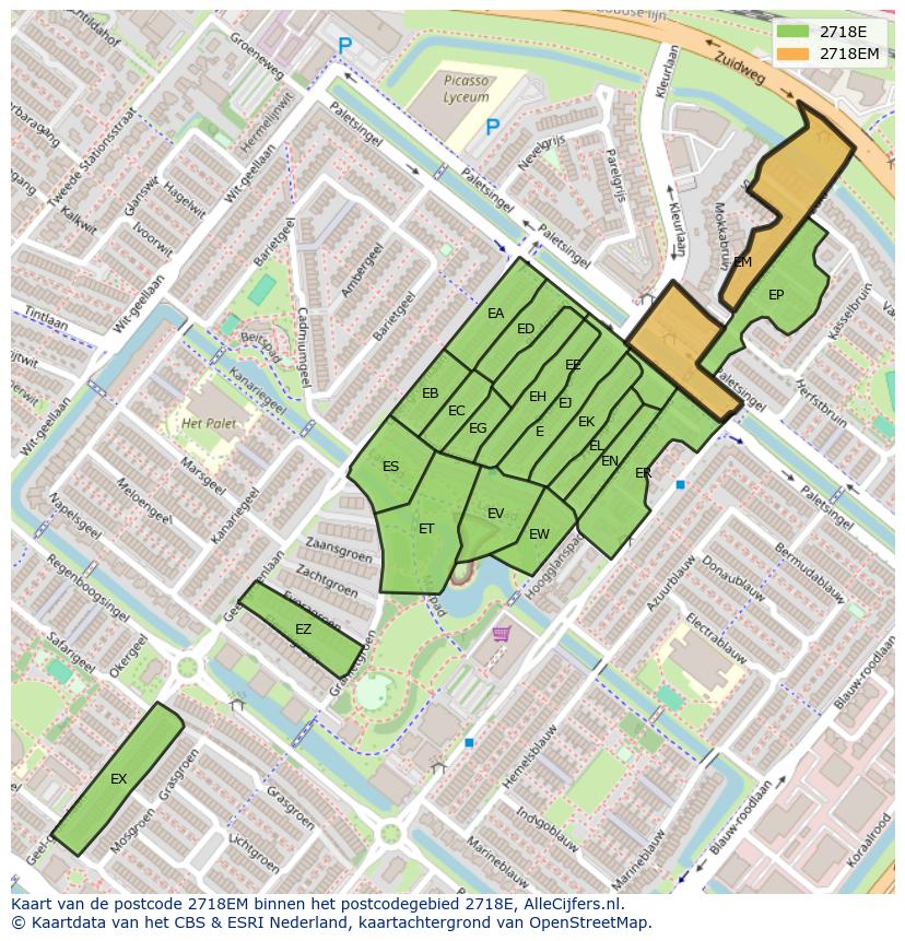 Afbeelding van het postcodegebied 2718 EM op de kaart.