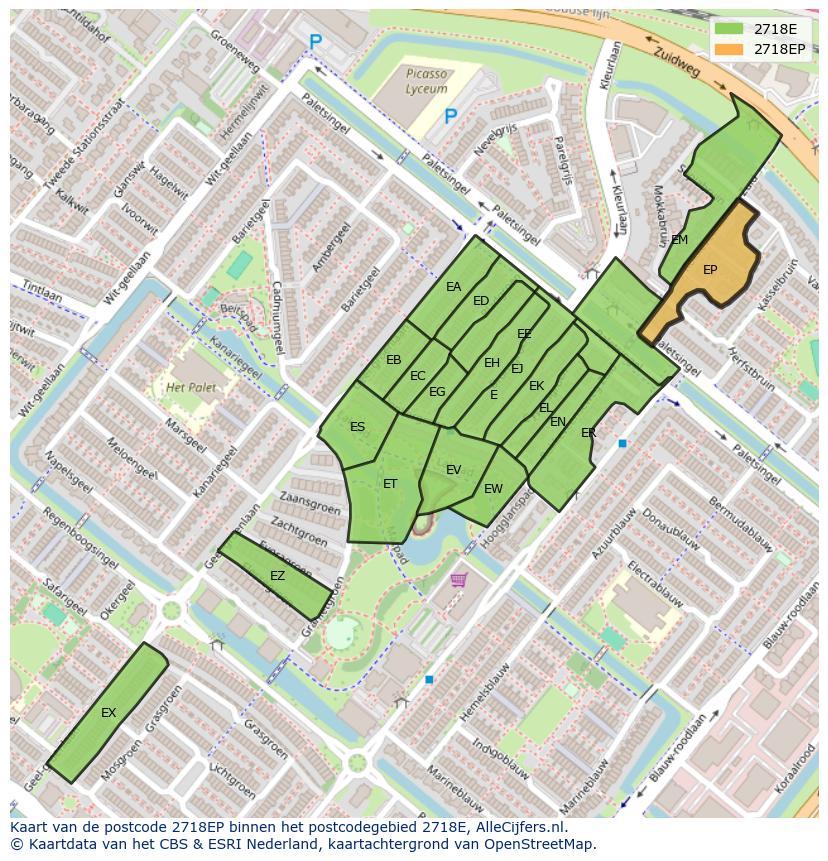 Afbeelding van het postcodegebied 2718 EP op de kaart.