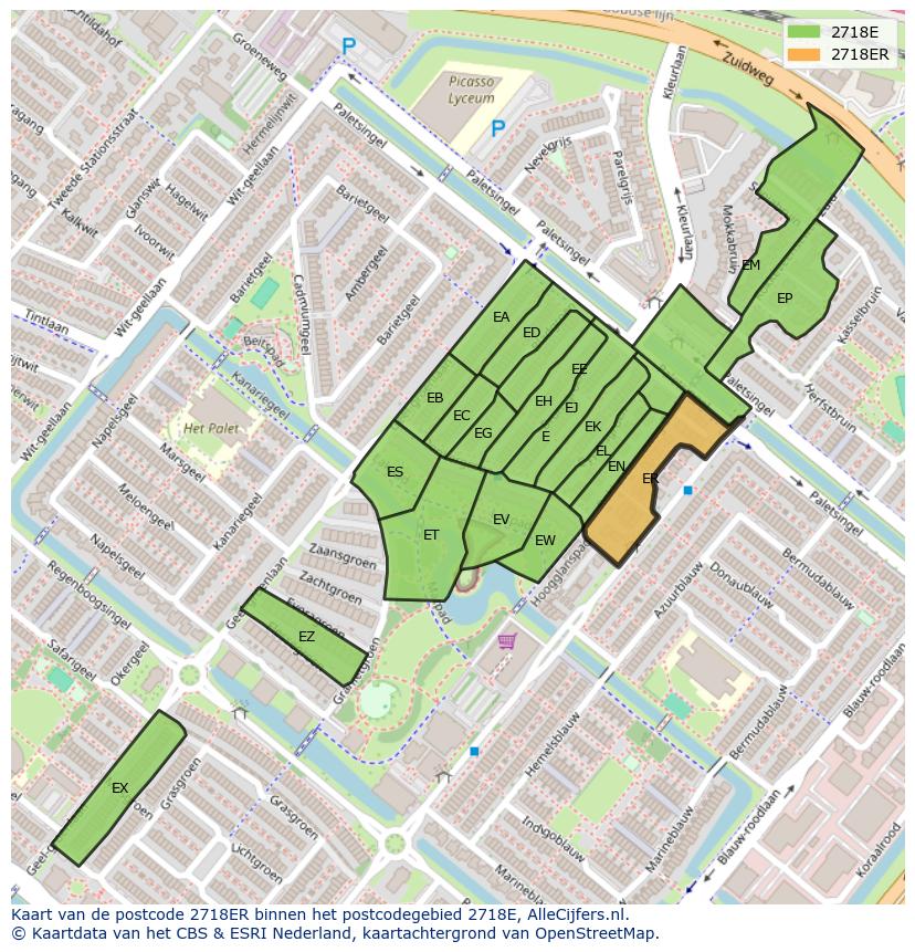 Afbeelding van het postcodegebied 2718 ER op de kaart.