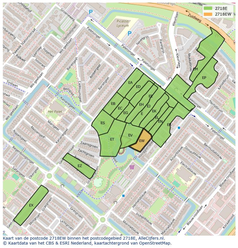 Afbeelding van het postcodegebied 2718 EW op de kaart.