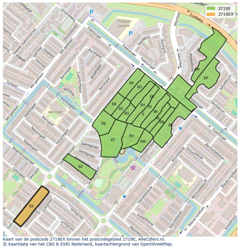 Afbeelding van het postcodegebied 2718 EX op de kaart.