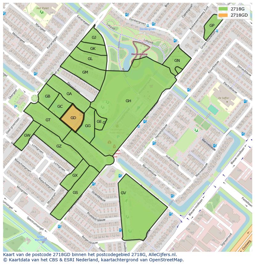 Afbeelding van het postcodegebied 2718 GD op de kaart.