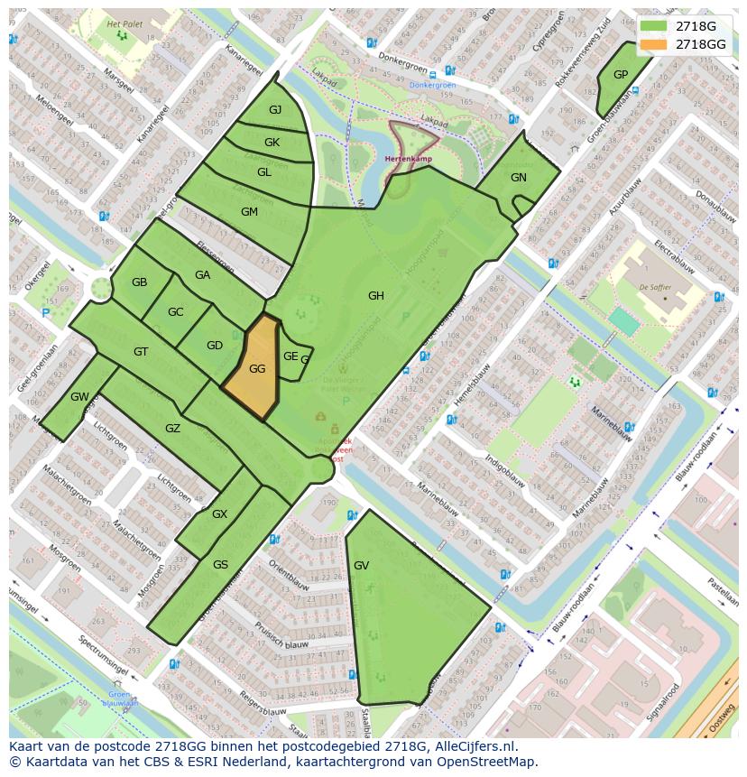 Afbeelding van het postcodegebied 2718 GG op de kaart.