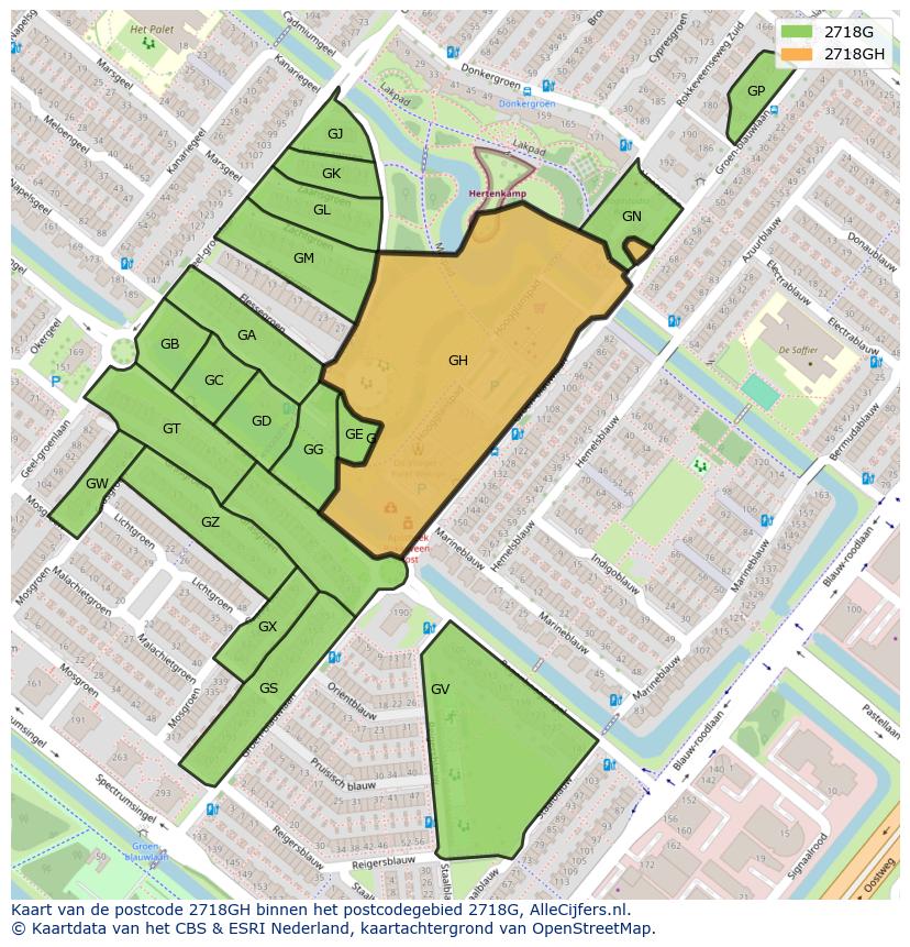 Afbeelding van het postcodegebied 2718 GH op de kaart.