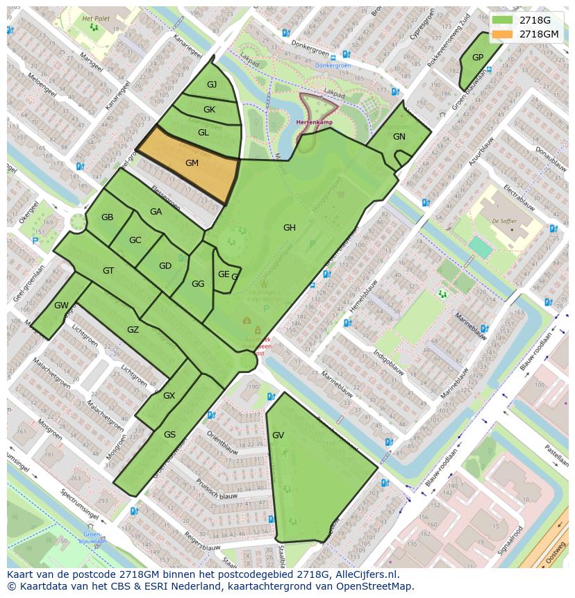 Afbeelding van het postcodegebied 2718 GM op de kaart.