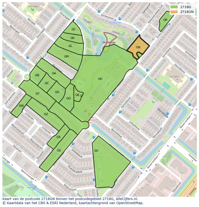 Afbeelding van het postcodegebied 2718 GN op de kaart.