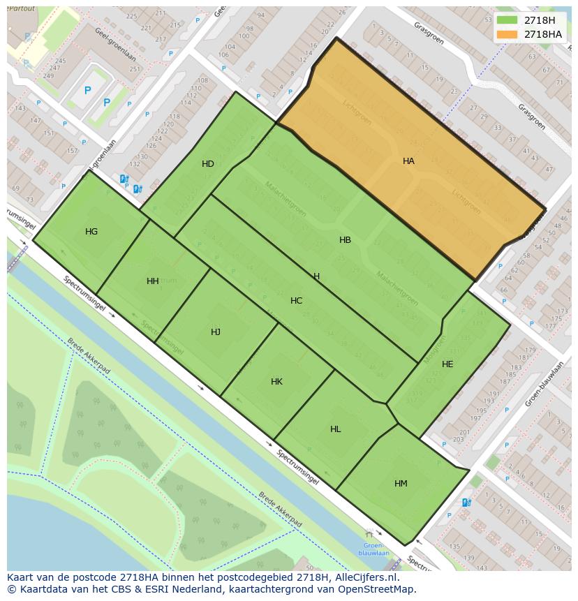 Afbeelding van het postcodegebied 2718 HA op de kaart.