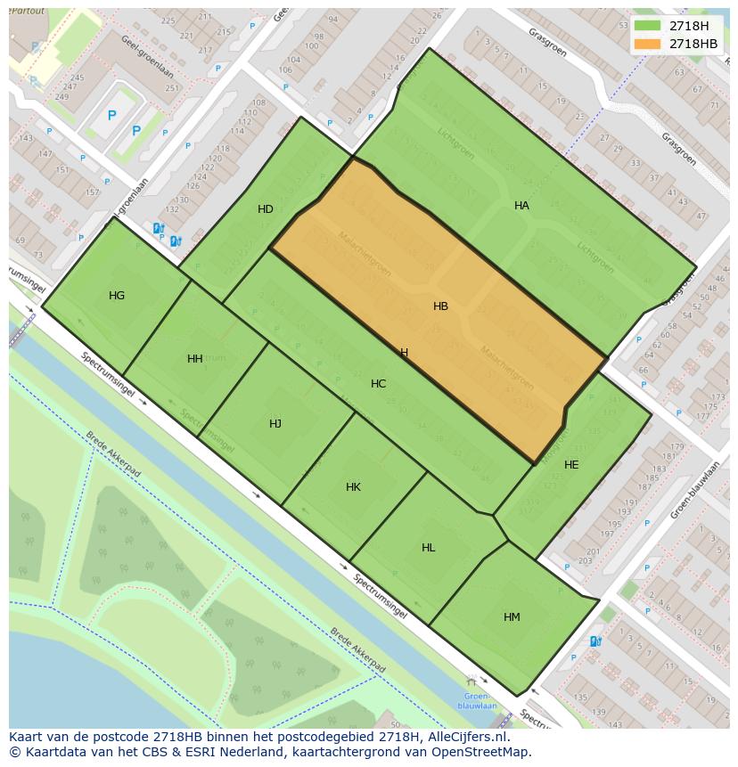 Afbeelding van het postcodegebied 2718 HB op de kaart.