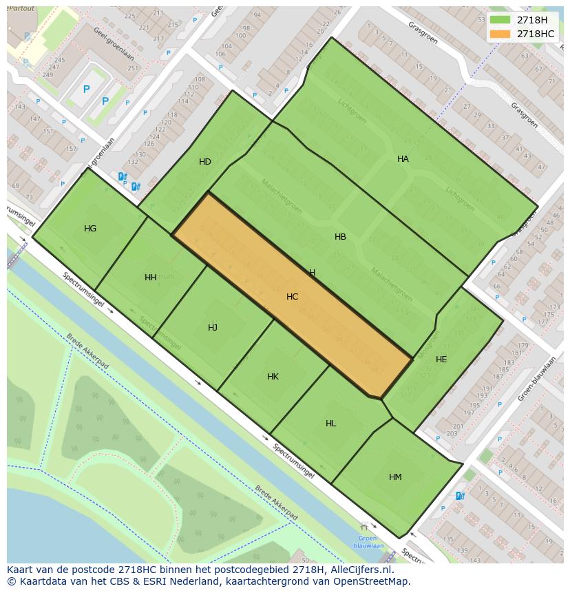 Afbeelding van het postcodegebied 2718 HC op de kaart.