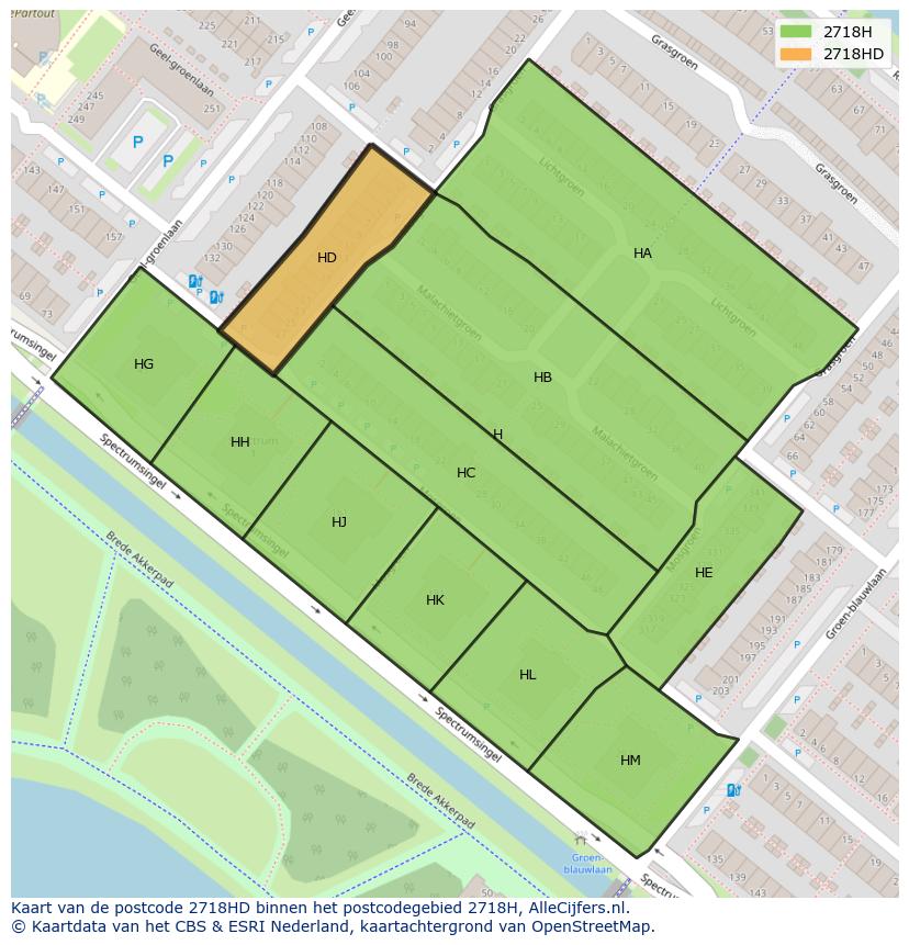 Afbeelding van het postcodegebied 2718 HD op de kaart.