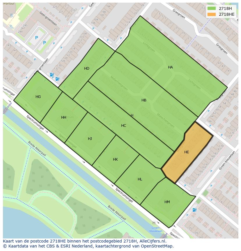 Afbeelding van het postcodegebied 2718 HE op de kaart.