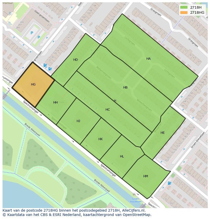 Afbeelding van het postcodegebied 2718 HG op de kaart.