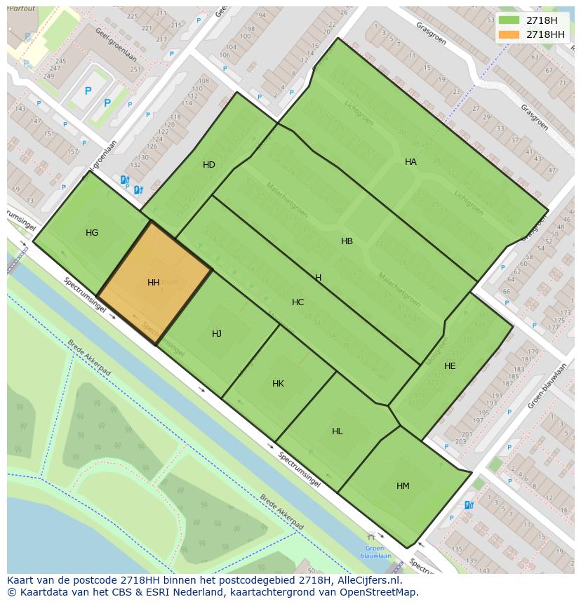 Afbeelding van het postcodegebied 2718 HH op de kaart.