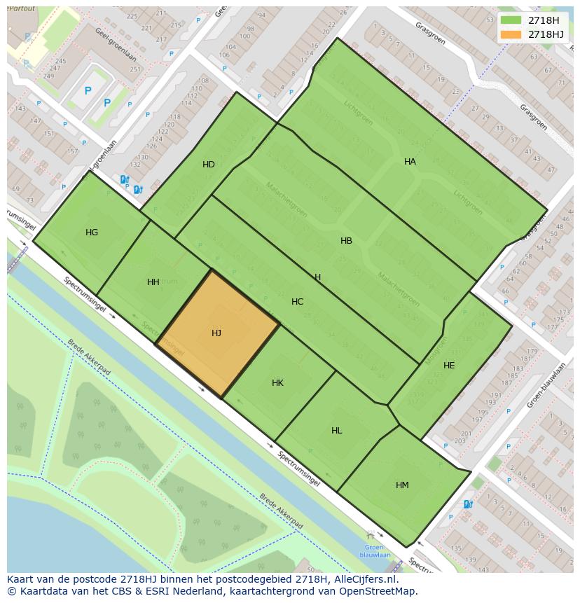Afbeelding van het postcodegebied 2718 HJ op de kaart.