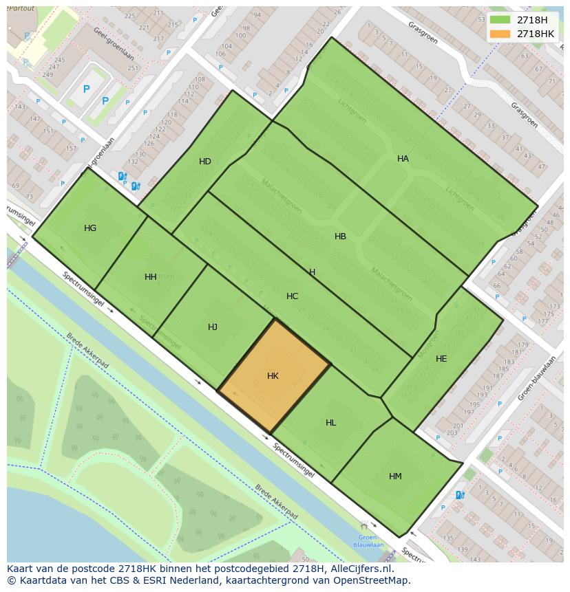 Afbeelding van het postcodegebied 2718 HK op de kaart.