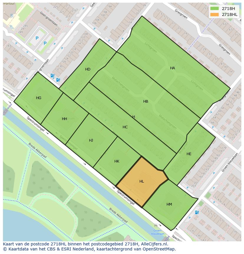 Afbeelding van het postcodegebied 2718 HL op de kaart.