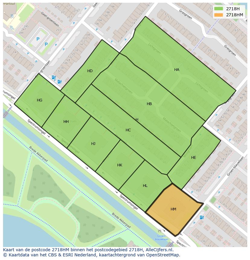 Afbeelding van het postcodegebied 2718 HM op de kaart.