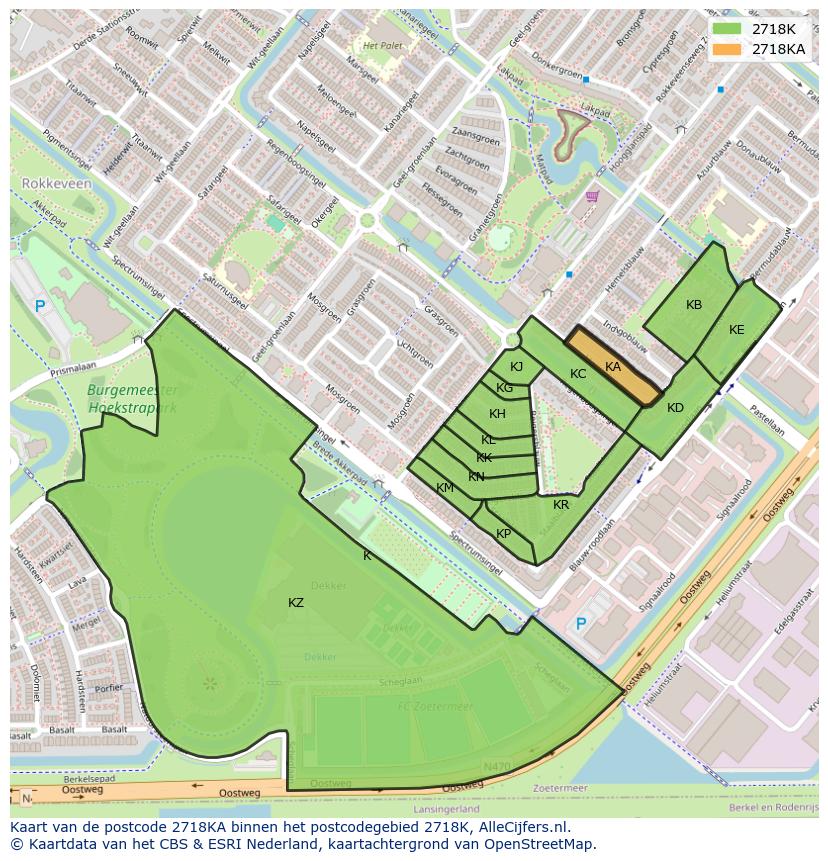 Afbeelding van het postcodegebied 2718 KA op de kaart.