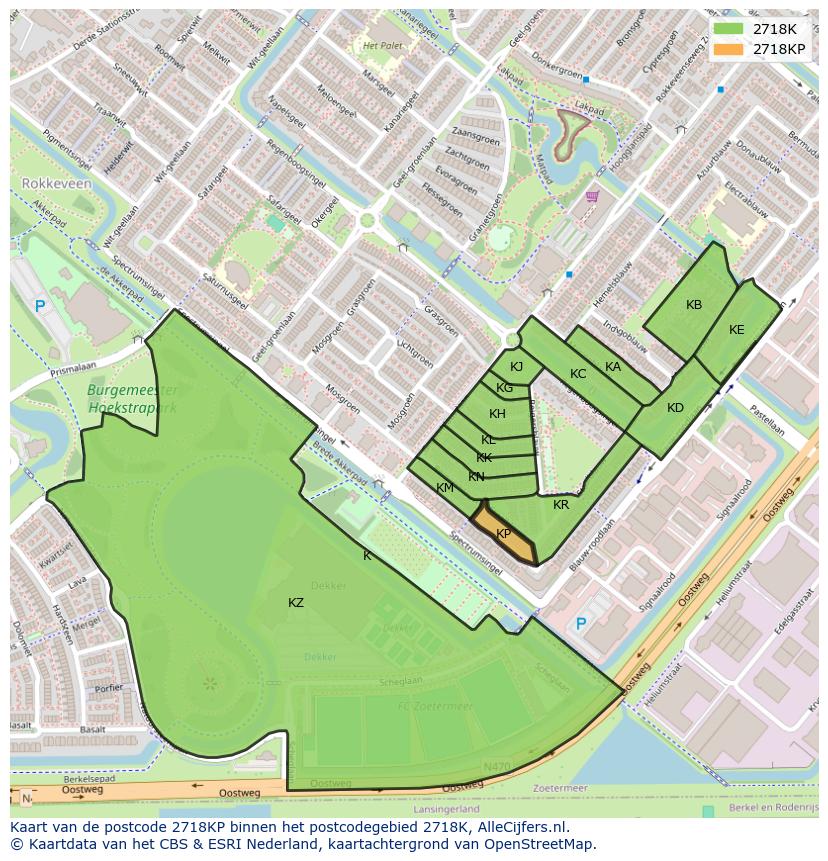 Afbeelding van het postcodegebied 2718 KP op de kaart.
