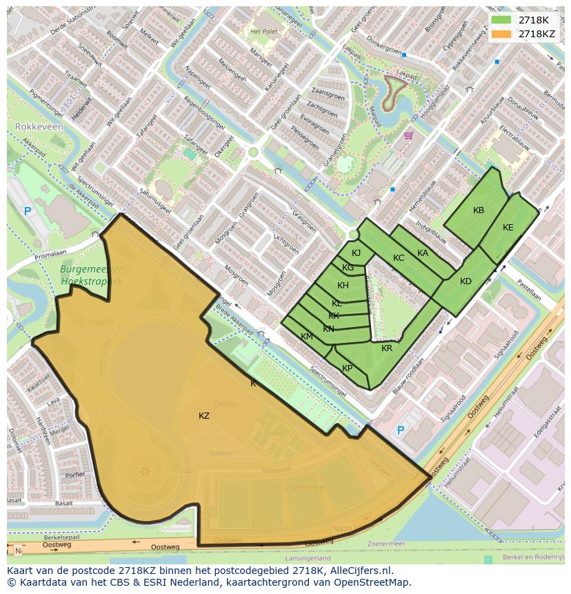 Afbeelding van het postcodegebied 2718 KZ op de kaart.
