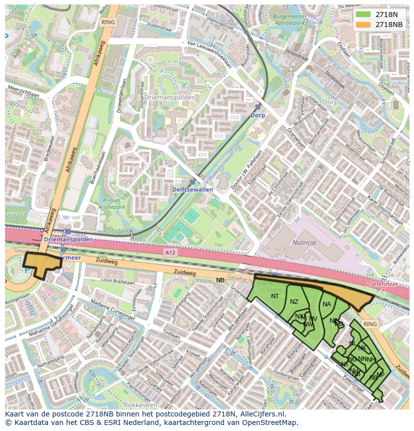 Afbeelding van het postcodegebied 2718 NB op de kaart.