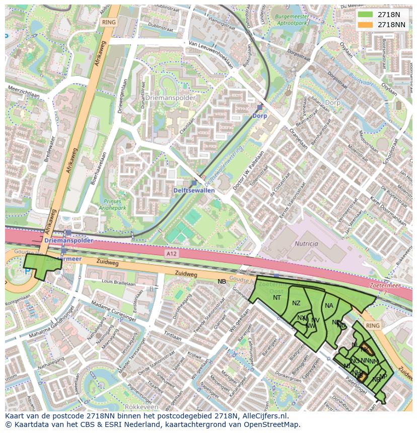 Afbeelding van het postcodegebied 2718 NN op de kaart.