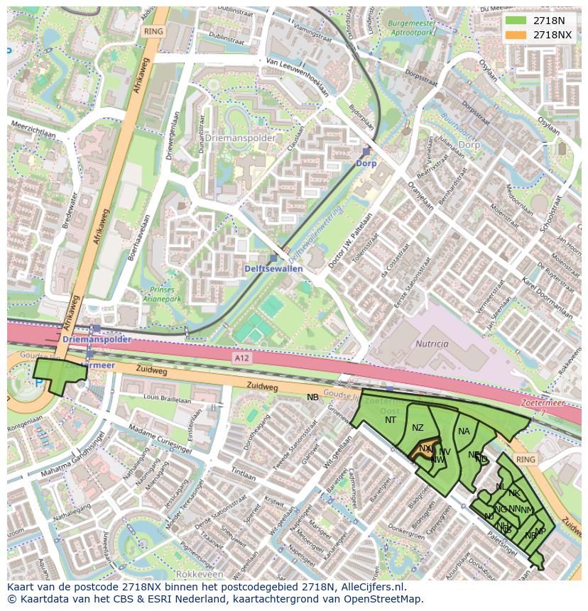 Afbeelding van het postcodegebied 2718 NX op de kaart.