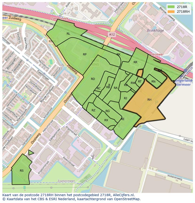 Afbeelding van het postcodegebied 2718 RH op de kaart.
