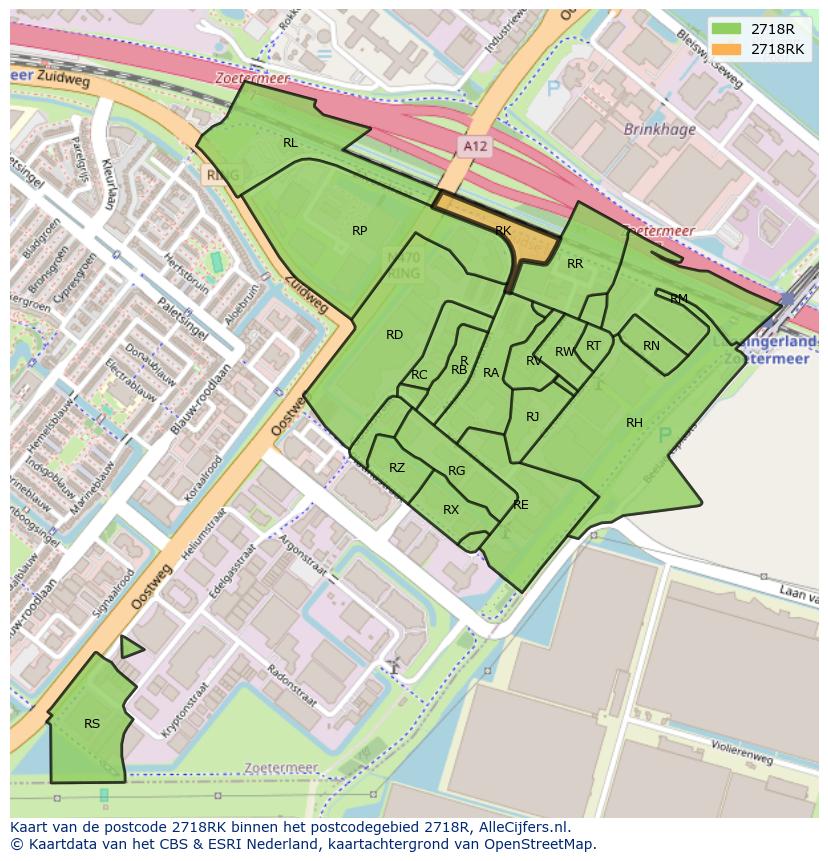 Afbeelding van het postcodegebied 2718 RK op de kaart.