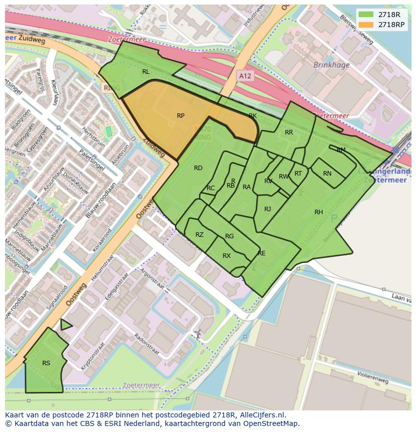 Afbeelding van het postcodegebied 2718 RP op de kaart.