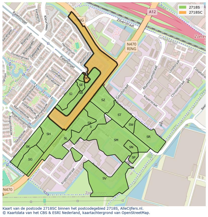Afbeelding van het postcodegebied 2718 SC op de kaart.