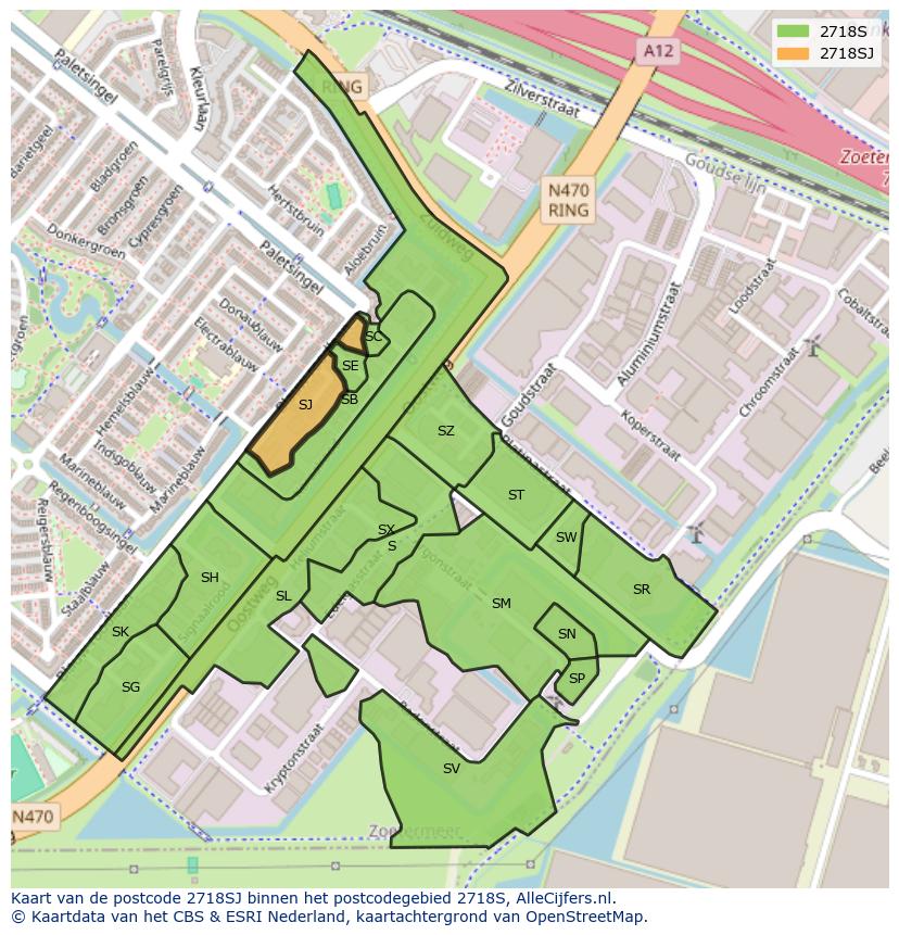 Afbeelding van het postcodegebied 2718 SJ op de kaart.