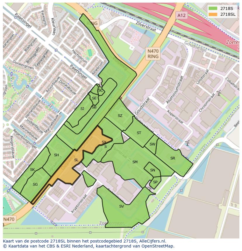 Afbeelding van het postcodegebied 2718 SL op de kaart.