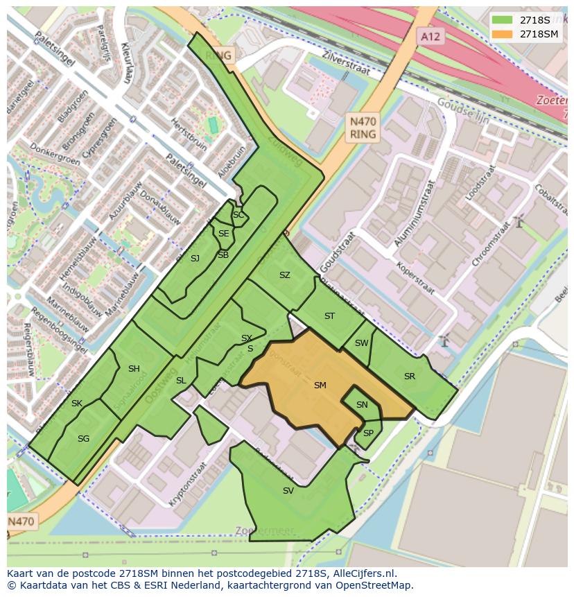 Afbeelding van het postcodegebied 2718 SM op de kaart.