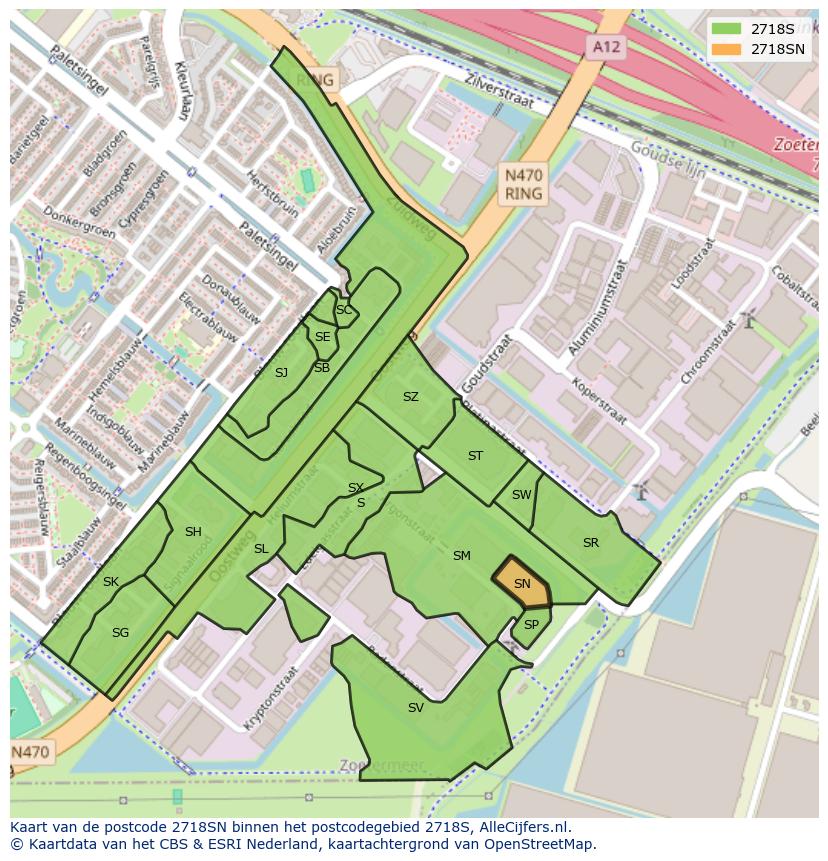 Afbeelding van het postcodegebied 2718 SN op de kaart.