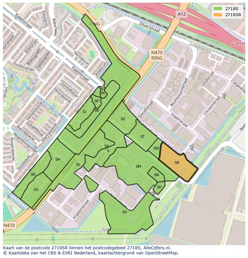 Afbeelding van het postcodegebied 2718 SR op de kaart.