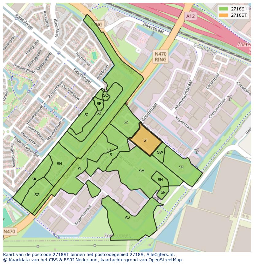 Afbeelding van het postcodegebied 2718 ST op de kaart.