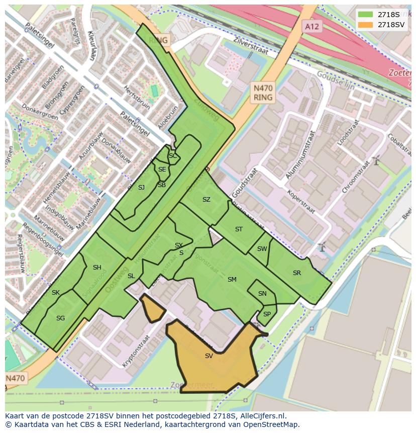 Afbeelding van het postcodegebied 2718 SV op de kaart.