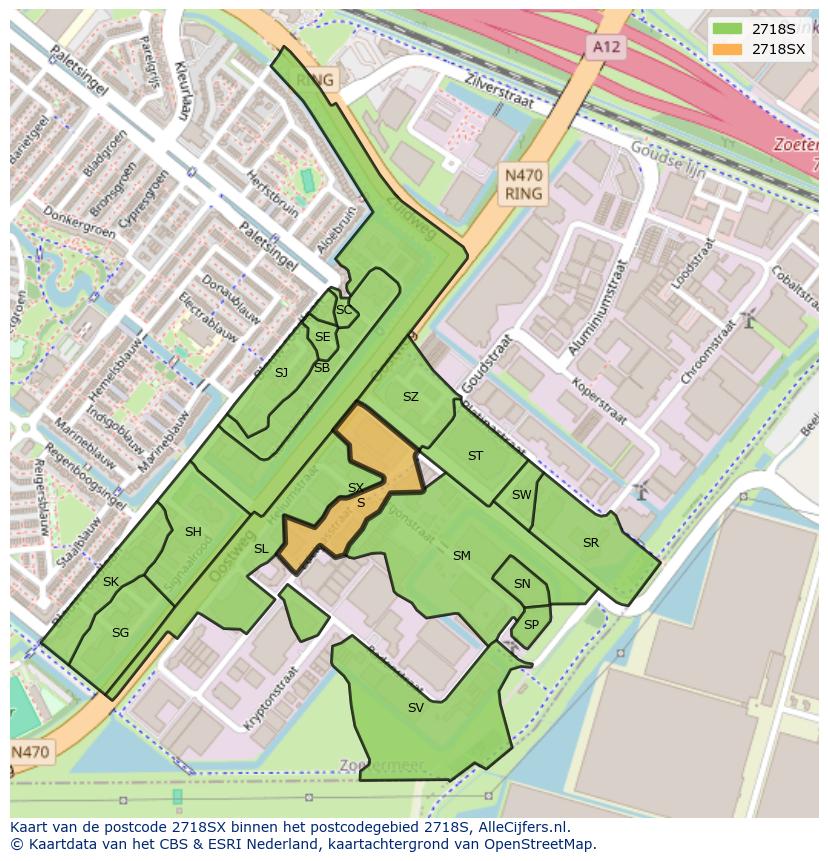 Afbeelding van het postcodegebied 2718 SX op de kaart.