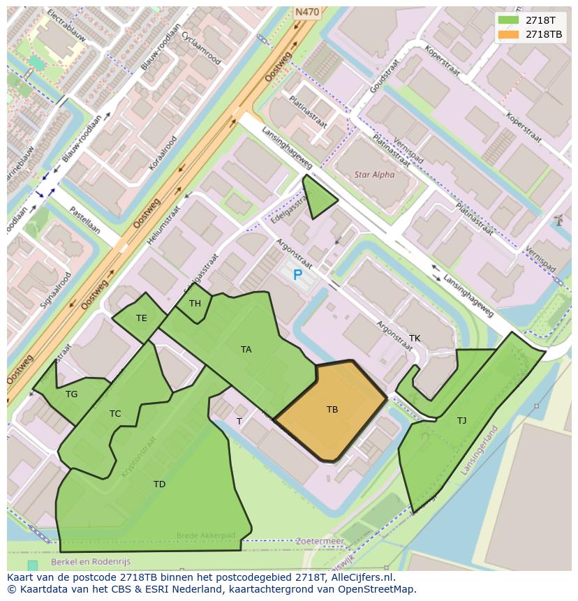 Afbeelding van het postcodegebied 2718 TB op de kaart.