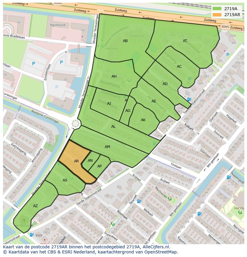 Afbeelding van het postcodegebied 2719 AR op de kaart.