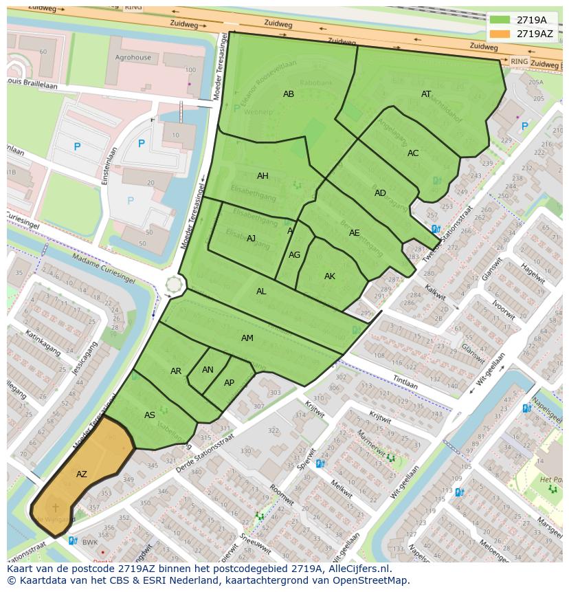 Afbeelding van het postcodegebied 2719 AZ op de kaart.