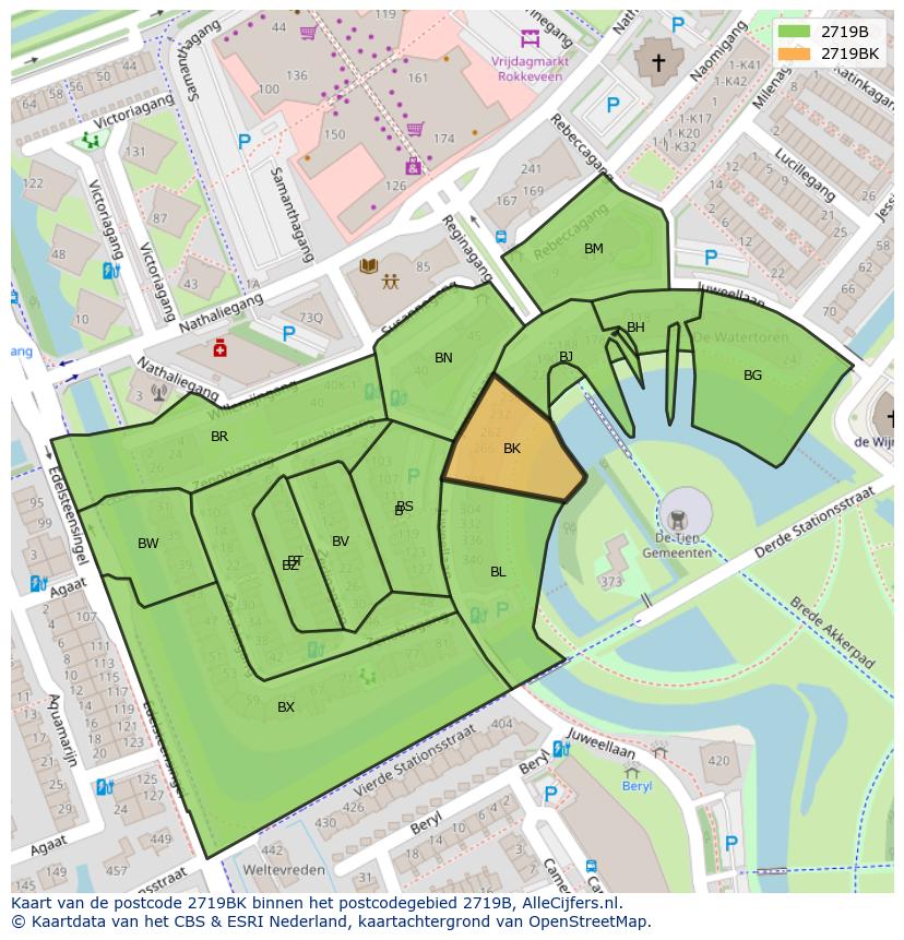 Afbeelding van het postcodegebied 2719 BK op de kaart.