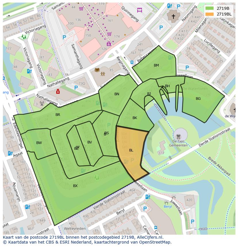 Afbeelding van het postcodegebied 2719 BL op de kaart.