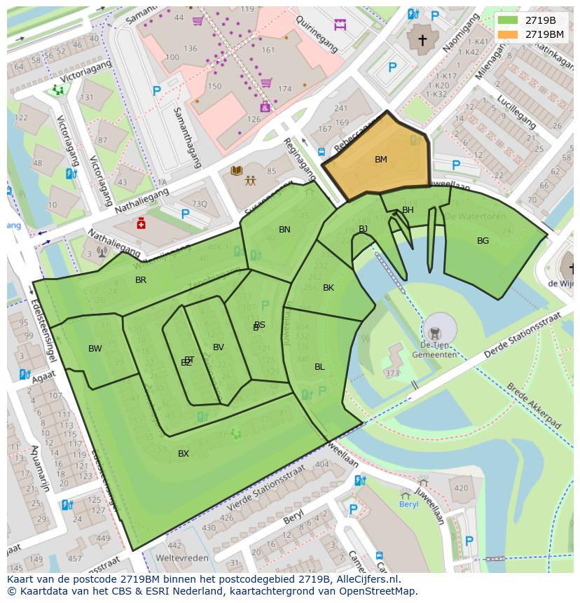 Afbeelding van het postcodegebied 2719 BM op de kaart.