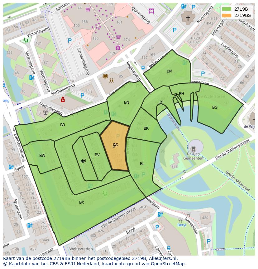 Afbeelding van het postcodegebied 2719 BS op de kaart.