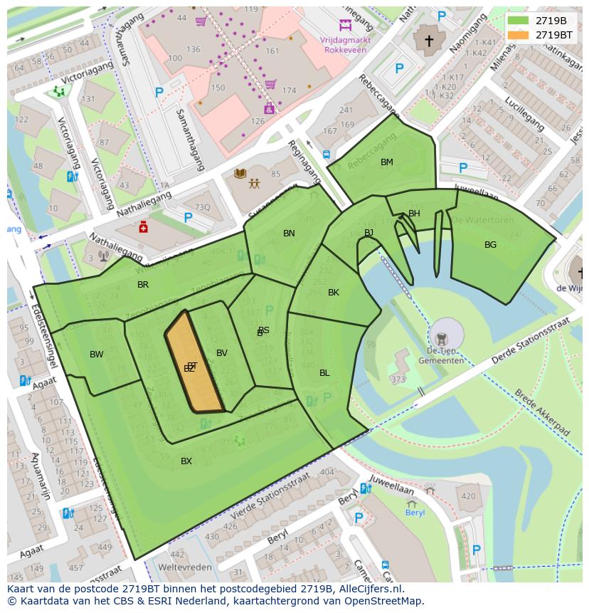 Afbeelding van het postcodegebied 2719 BT op de kaart.